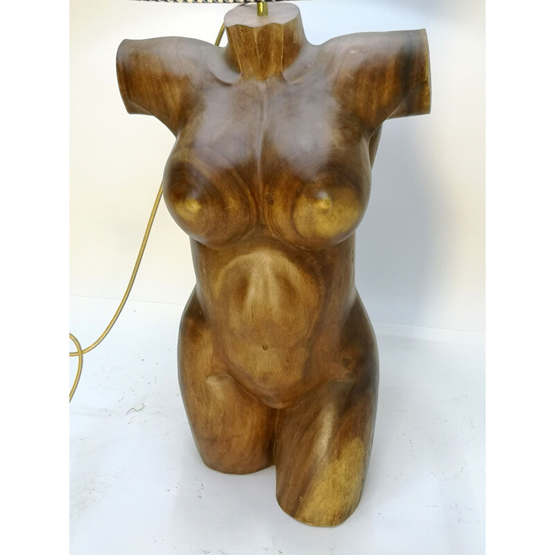 Pareja de lámparas vintage de torso escultórico de madera maciza tallada a mano, 1970