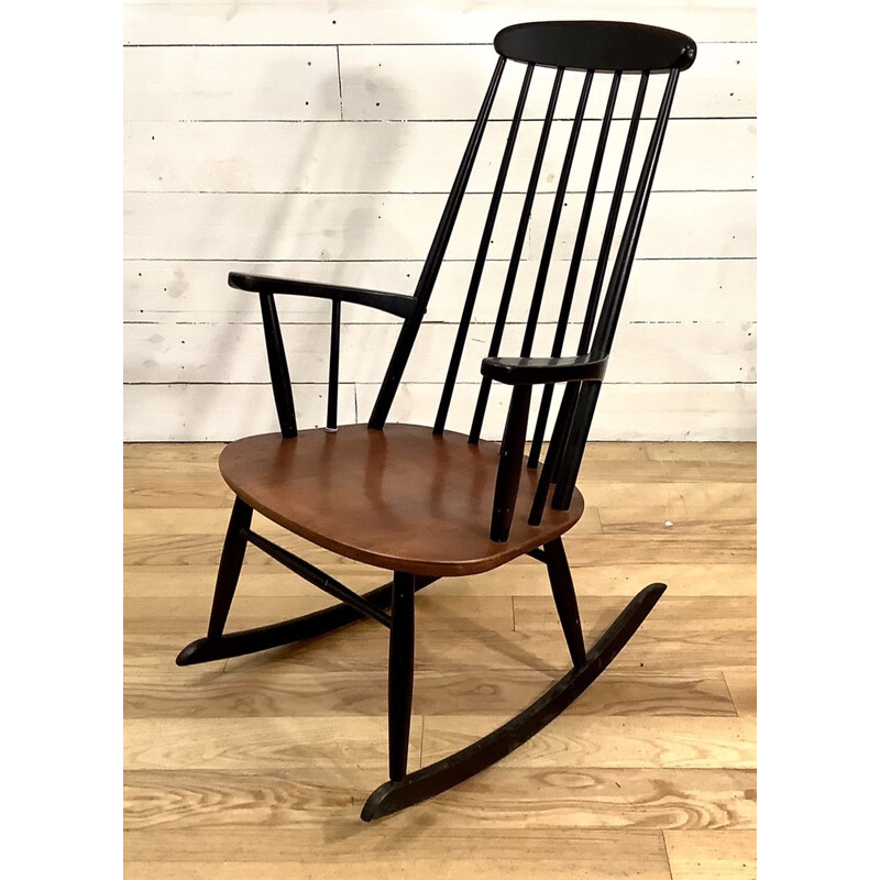 Rocking chair vintage en teck, Scandinave 1960