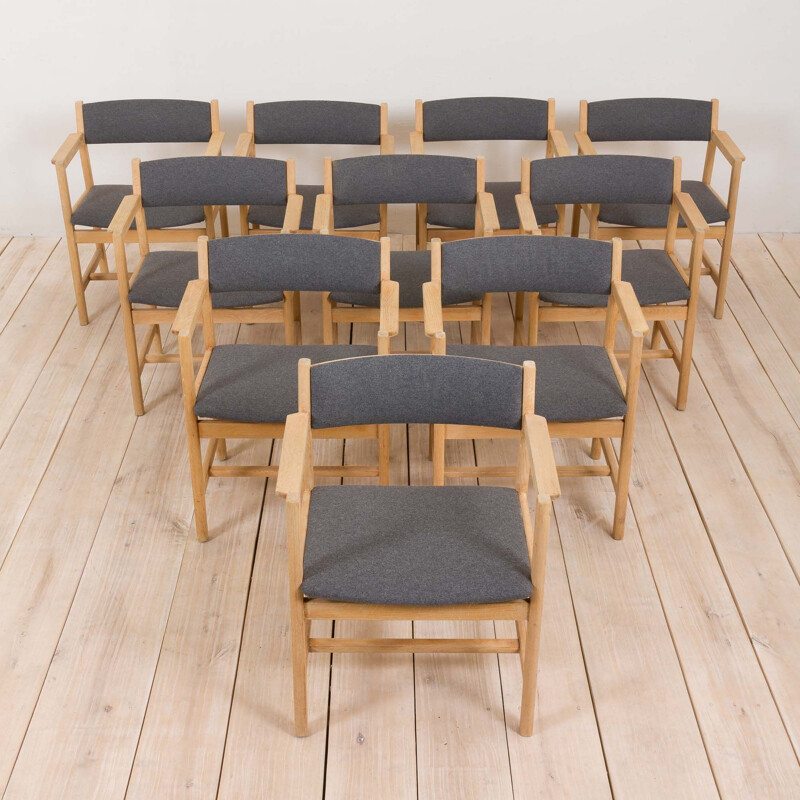 Set of 10 vintage dining chairs in oak by Borge Mogensen for AS Soborg Mobelfabrik, Denmark 1960s