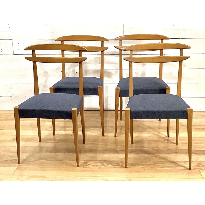 Set of 4 vintage beechwood chairs, Italian 1950s