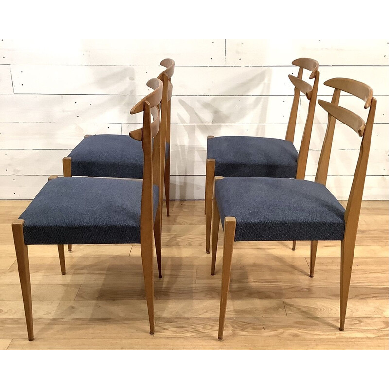 Set of 4 vintage beechwood chairs, Italian 1950s