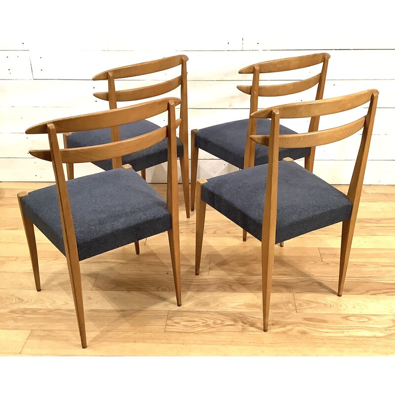 Lot de 4 chaises vintage en hêtre blond, Italiennes 1950