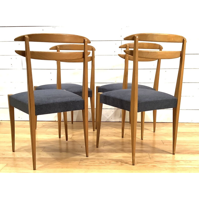 Set of 4 vintage beechwood chairs, Italian 1950s