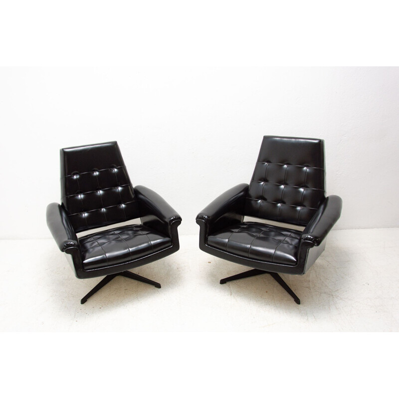 Pair of vintage leather swivel chairs by UP Zavody, Czechoslovakia 1970