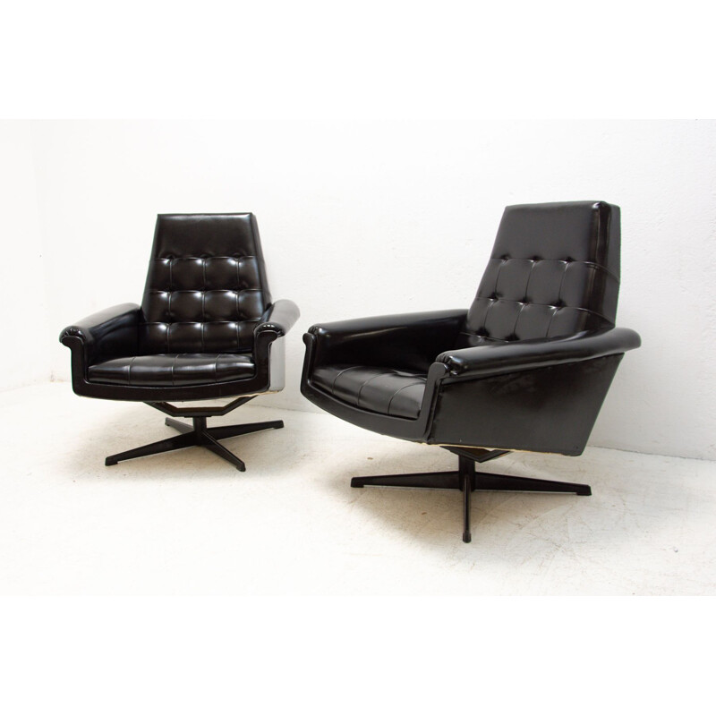 Pair of vintage leather swivel chairs by UP Zavody, Czechoslovakia 1970