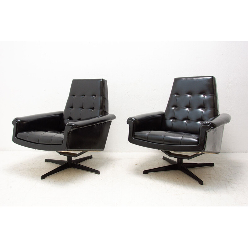 Pair of vintage leather swivel chairs by UP Zavody, Czechoslovakia 1970