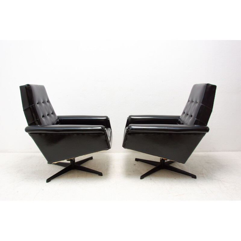 Pair of vintage leather swivel chairs by UP Zavody, Czechoslovakia 1970