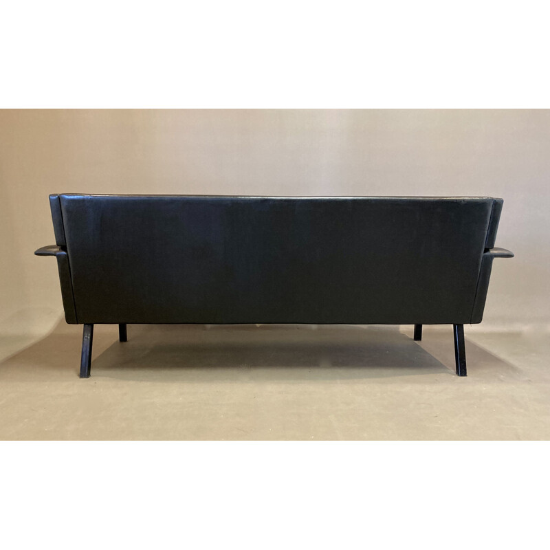 Vintage black leather sofa, Scandinavian 1950