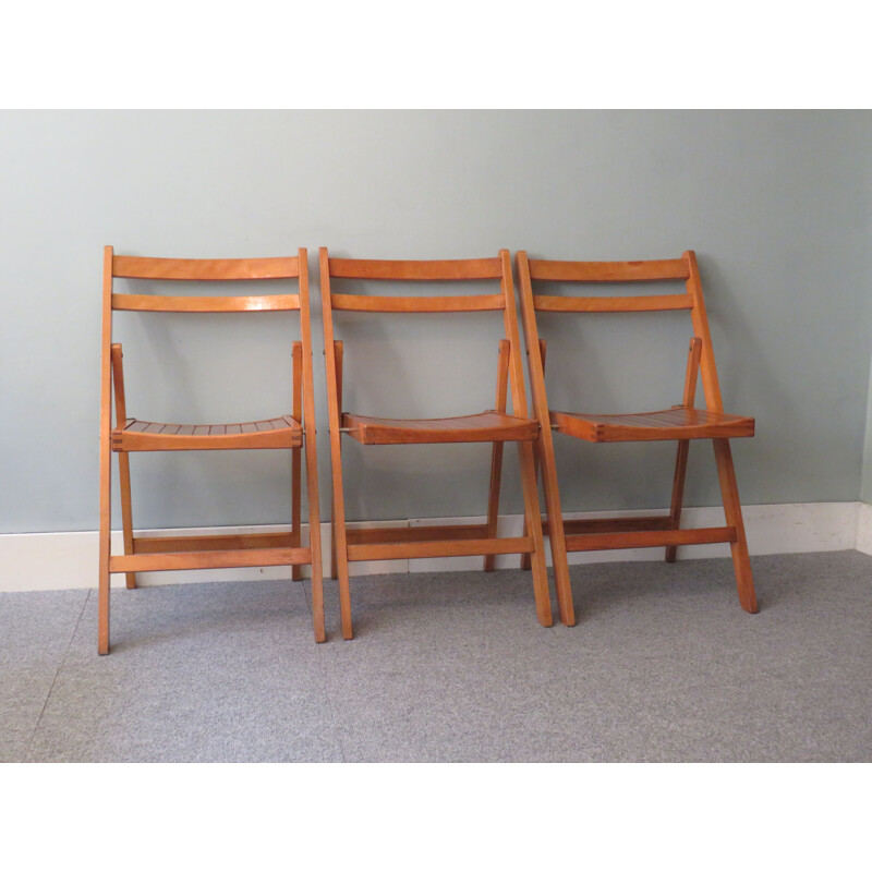 Set of 3 vintage wooden folding chairs 1970