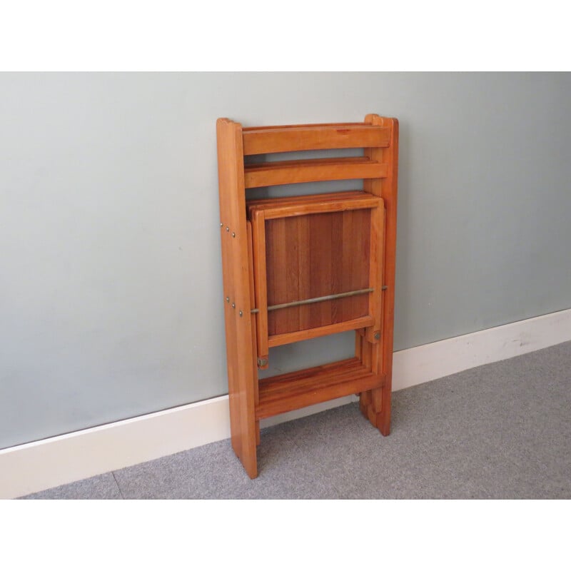 Set of 3 vintage wooden folding chairs 1970