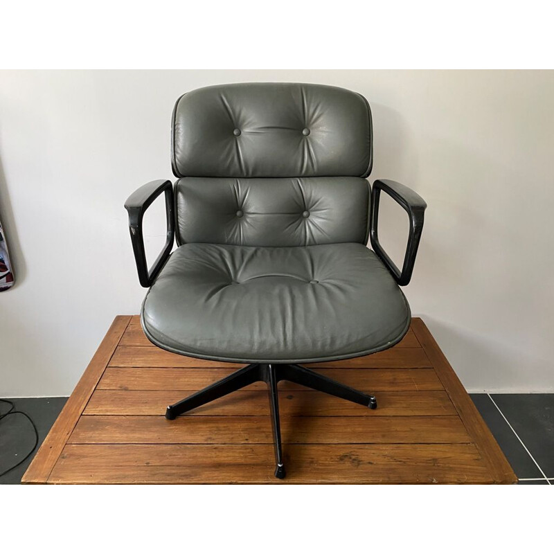 Vintage grey leather office chair by Ico Parisi 1960