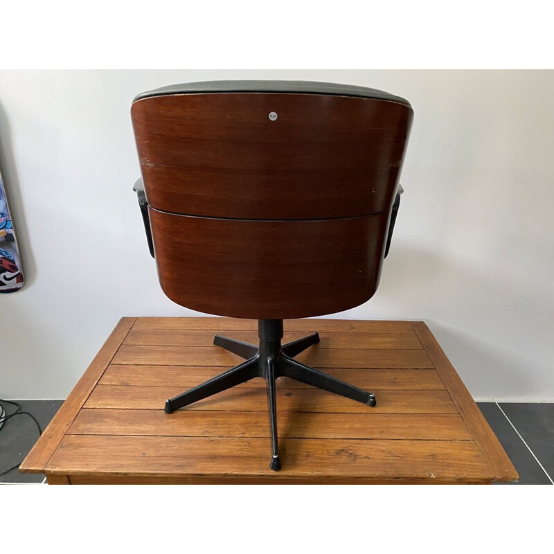 Fauteuil de bureau vintage en cuir gris d'Ico Parisi 1960