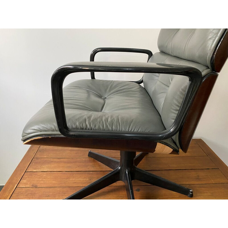 Vintage grey leather office chair by Ico Parisi 1960