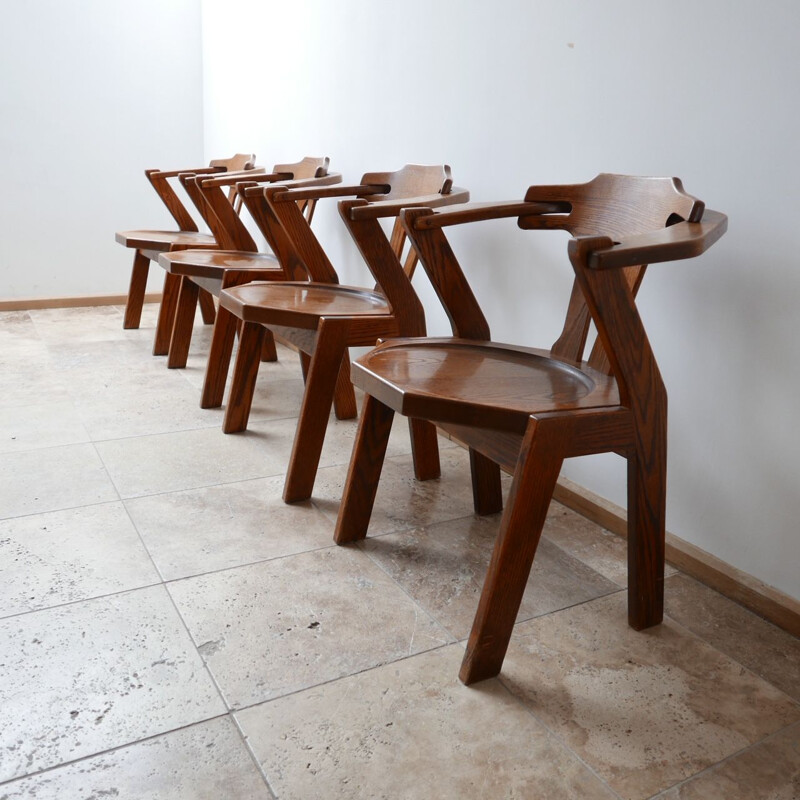 Set of 4 vintage oak chairs, Holland 1970