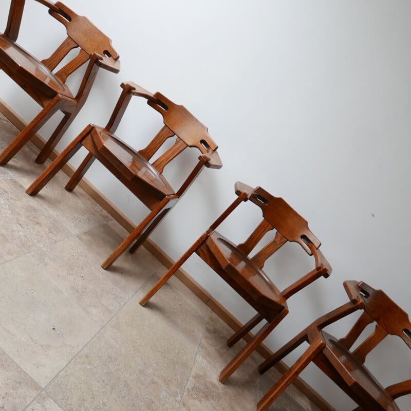 Set of 4 vintage oak chairs, Holland 1970