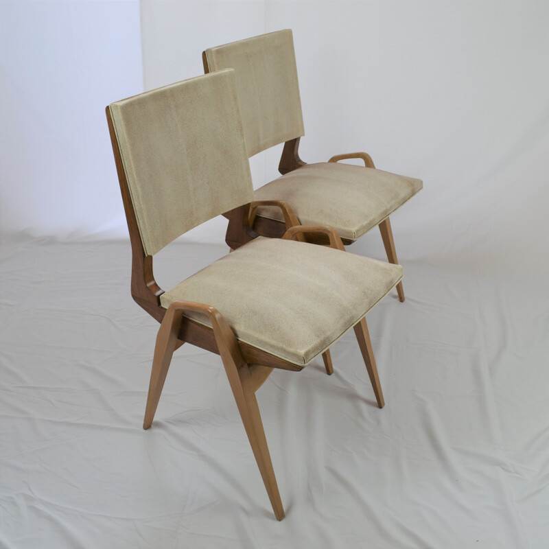 Pair of vintage beechwood chairs by Maurice Pré