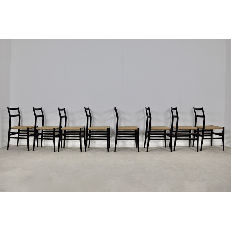 Set of 8 vintage Milano Leggera Chairs by Gio Ponti for Cassina 1960s