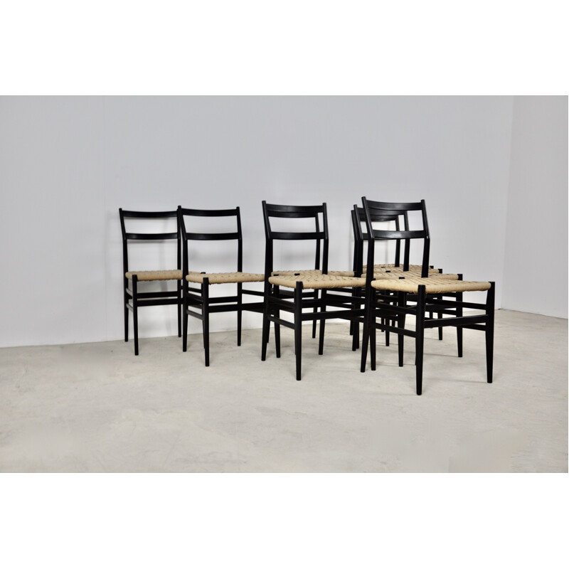 Set of 8 vintage Milano Leggera Chairs by Gio Ponti for Cassina 1960s