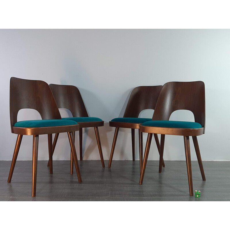 Set of 4 vintage walnut chairs model 5152 by Oswald Haerdtl, Czechoslovakia 1955s