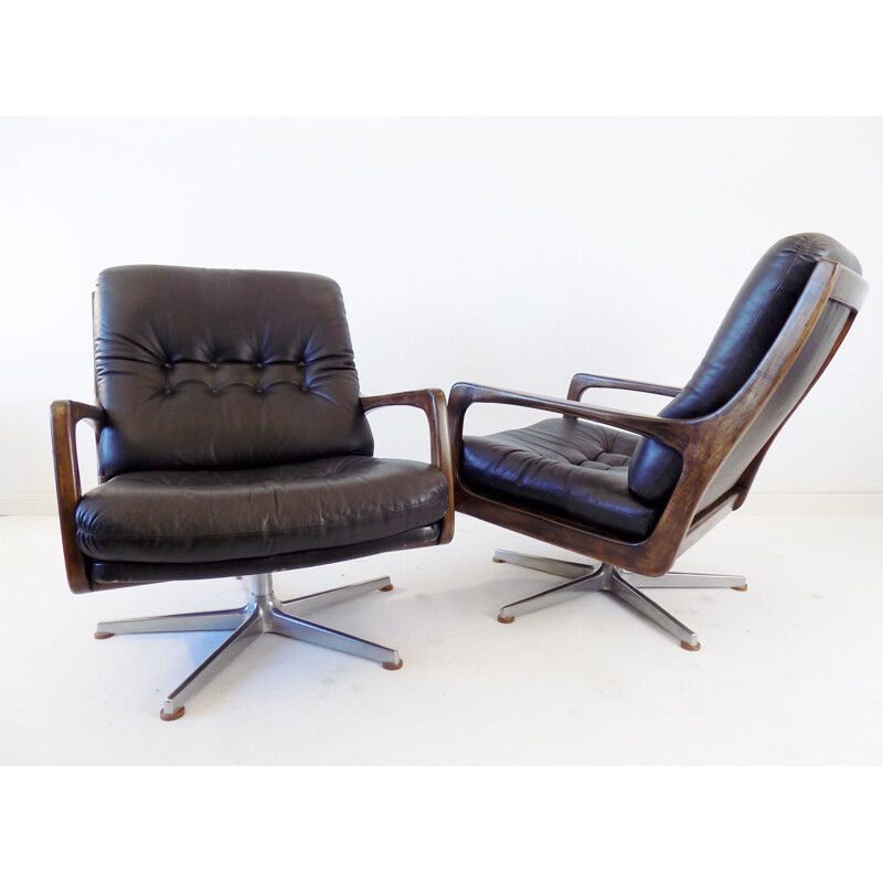 Pair of vintage black leather armchairs by Eugen Schmidt for Soloform, German 1960s