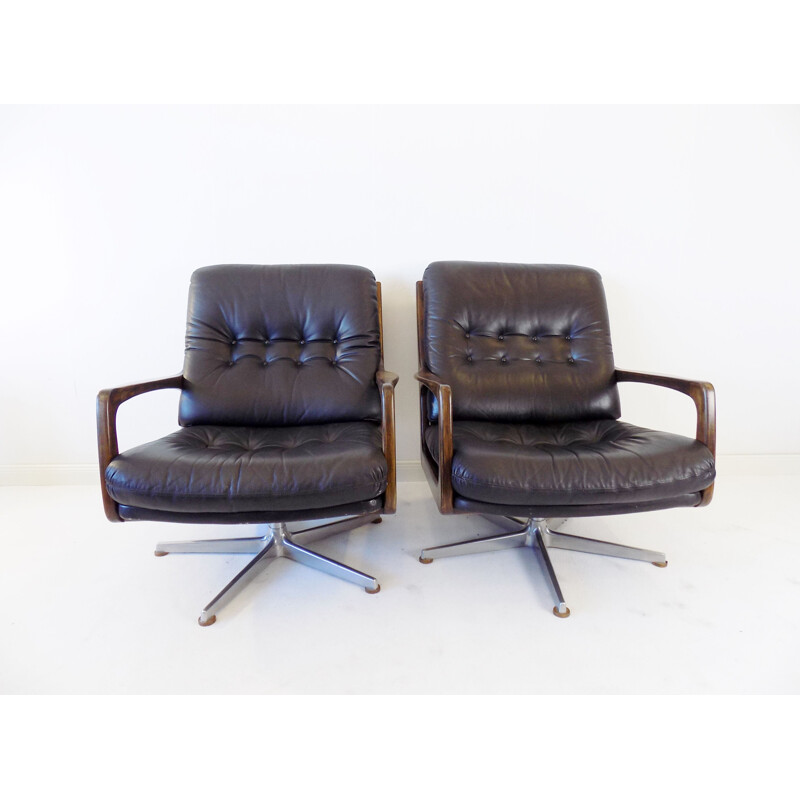 Paire de fauteuils vintage en cuir noir par Eugen Schmidt pour Soloform, Allemagne 1960