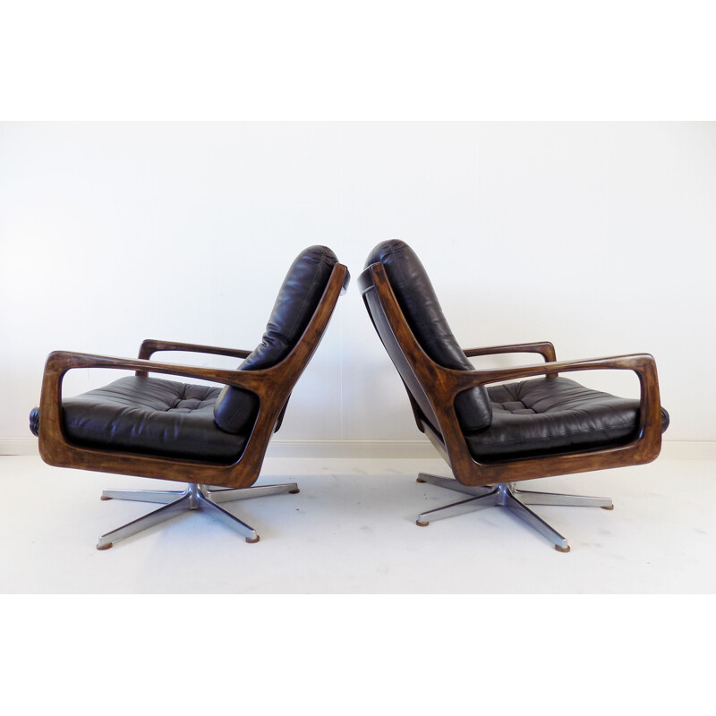 Pair of vintage black leather armchairs by Eugen Schmidt for Soloform, German 1960s