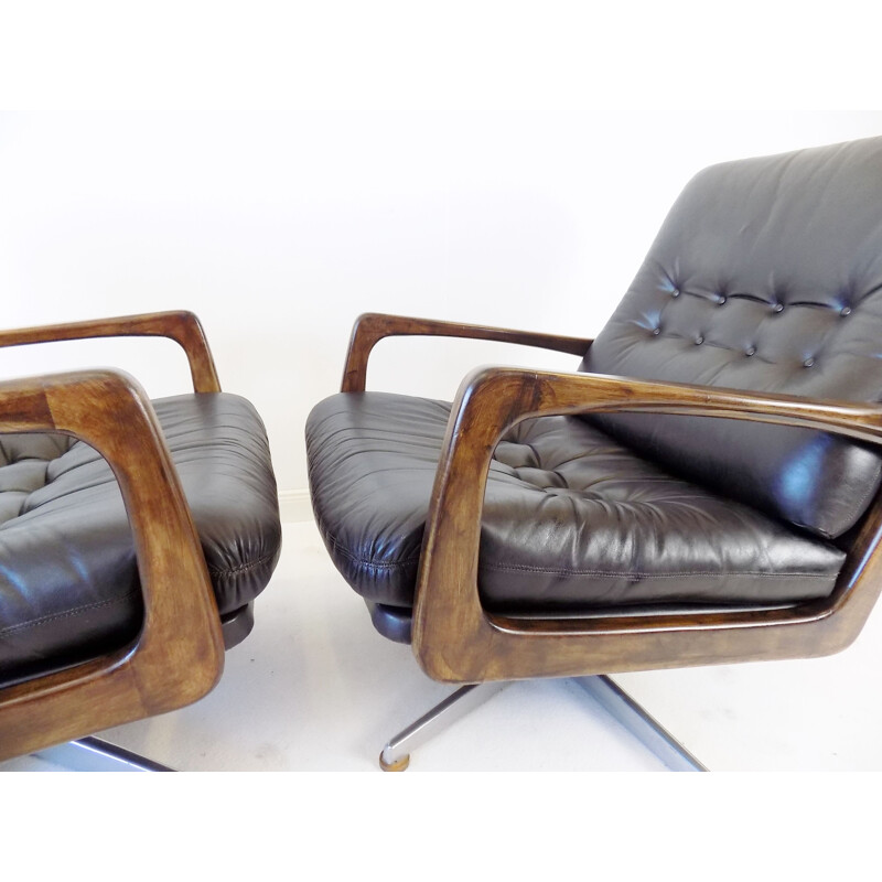 Paire de fauteuils vintage en cuir noir par Eugen Schmidt pour Soloform, Allemagne 1960