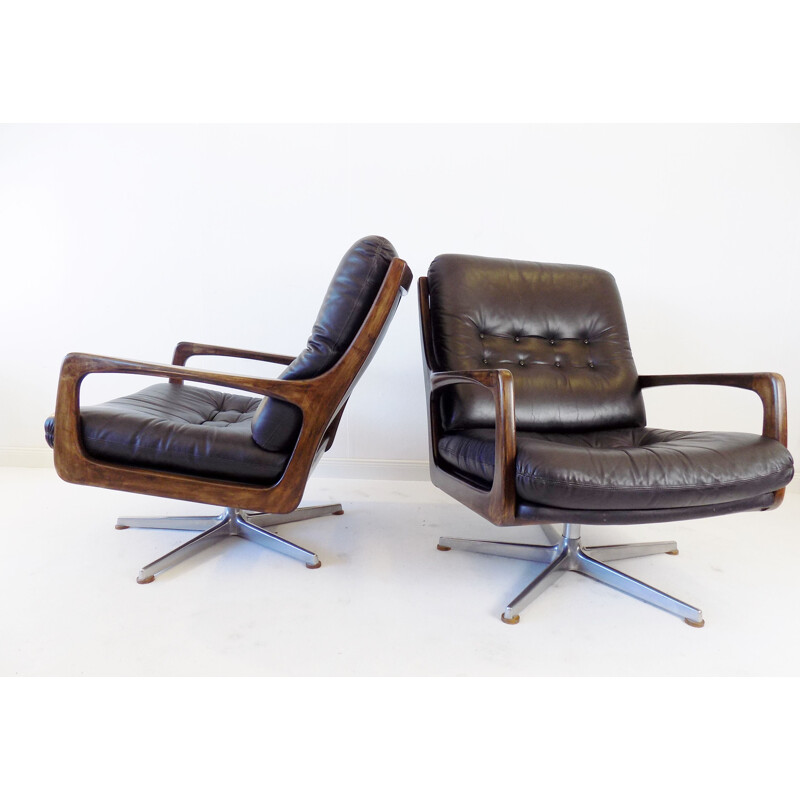 Pair of vintage black leather armchairs by Eugen Schmidt for Soloform, German 1960s