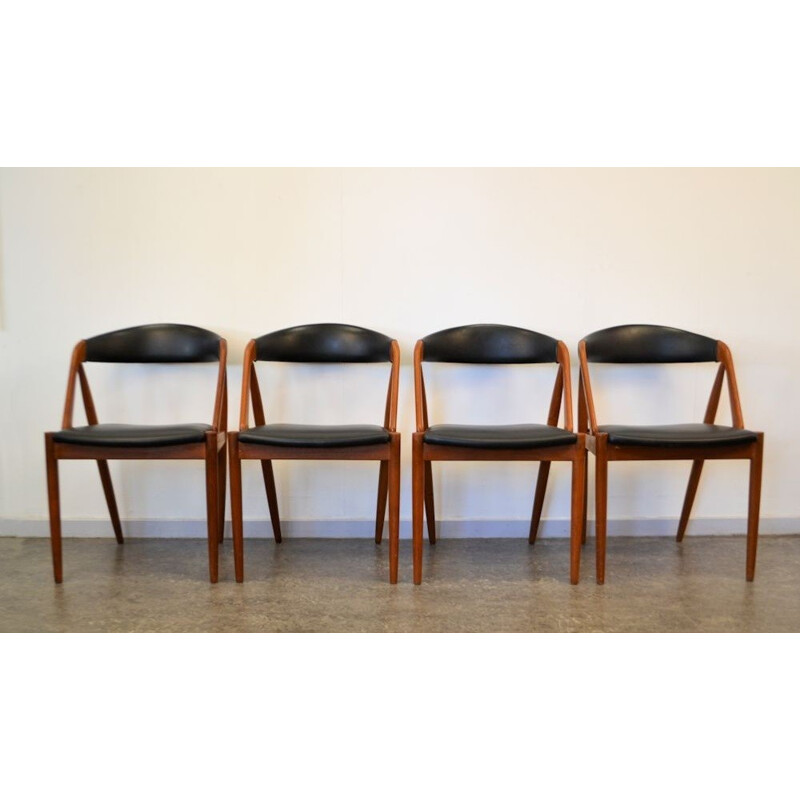 Set of 4 Schou Andersen dining chairs in black leatherette, Kai KRISTIANSEN - 1960s