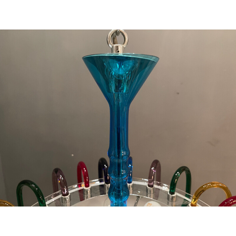 Lampadario vintage in vetro di Murano multicolore