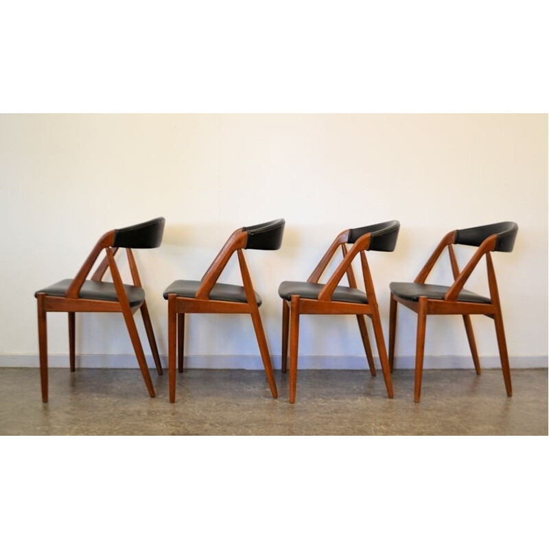 Ensemble de 4 chaises Schou Andersen en simili cuir noir, Kai KRISTIANSEN - 1960
