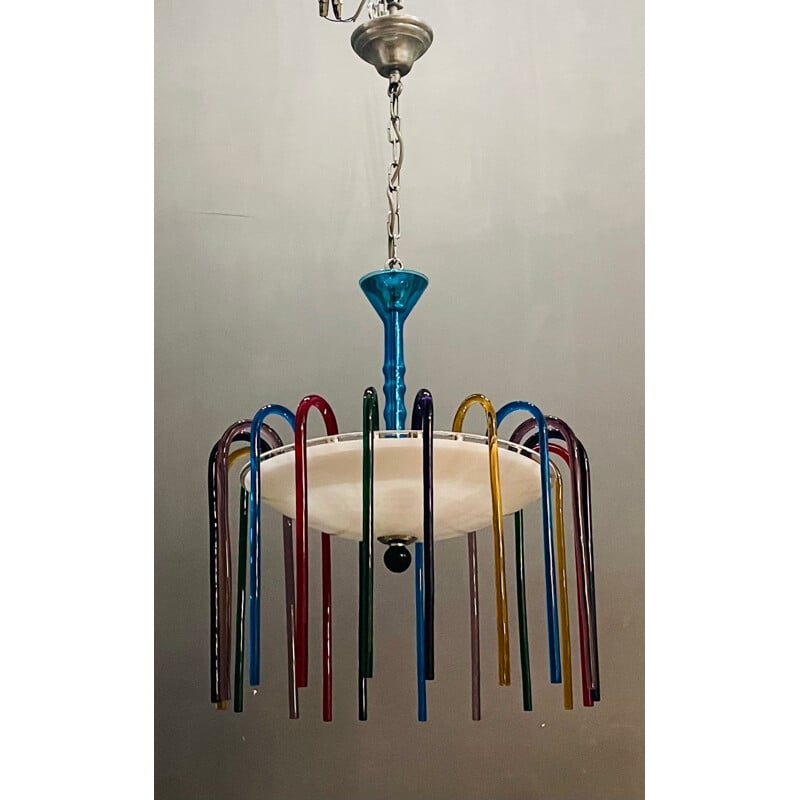 Lampadario vintage in vetro di Murano multicolore