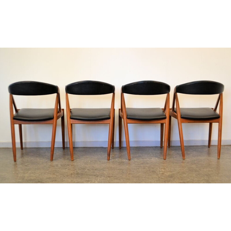 Set of 4 Schou Andersen dining chairs in black leatherette, Kai KRISTIANSEN - 1960s