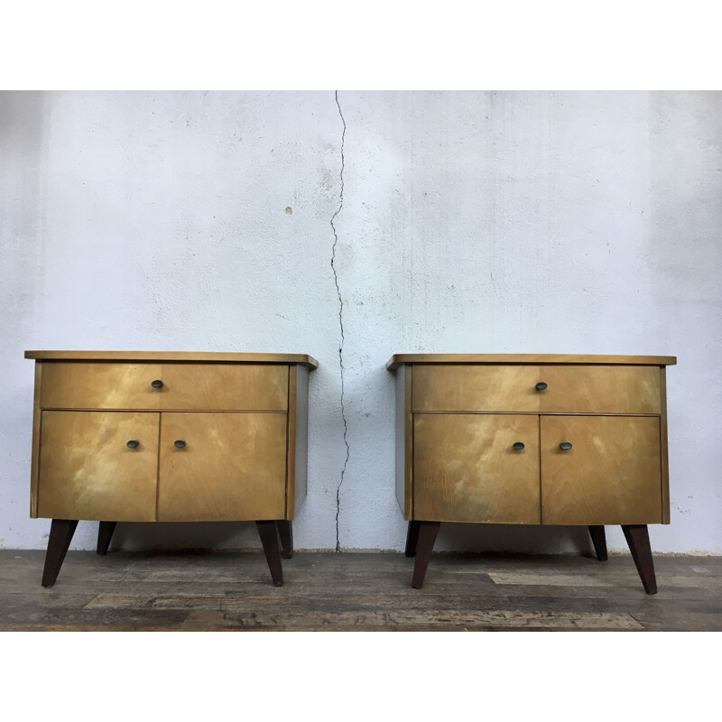 Pair of vintage night tables with compass legs 1950s