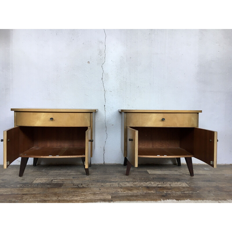 Pair of vintage night tables with compass legs 1950s