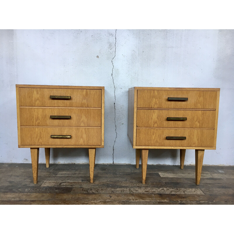 Pair of vintage bedside tables, French 1950s