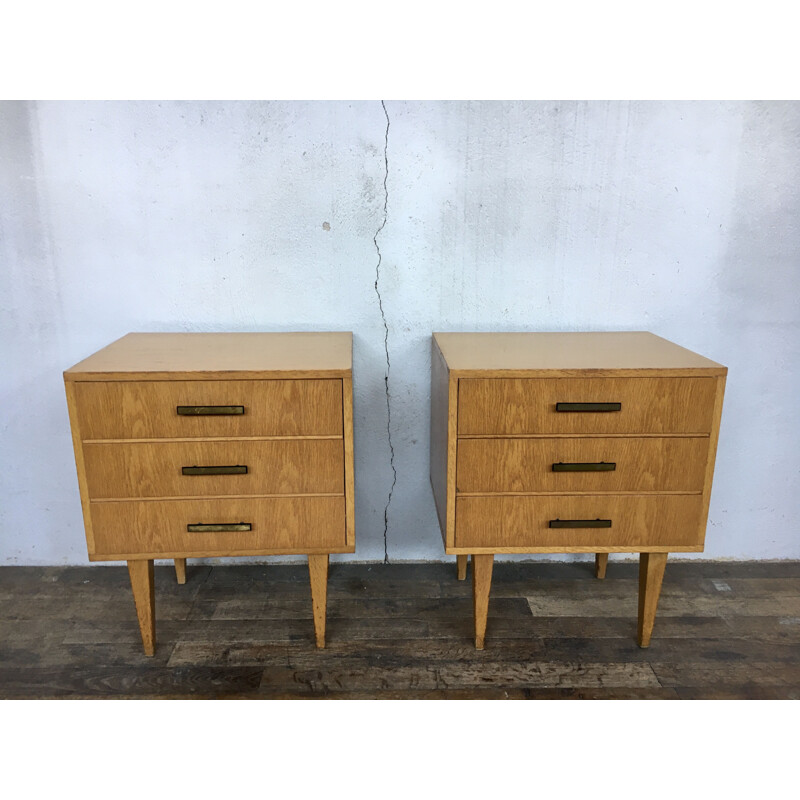 Pair of vintage bedside tables, French 1950s