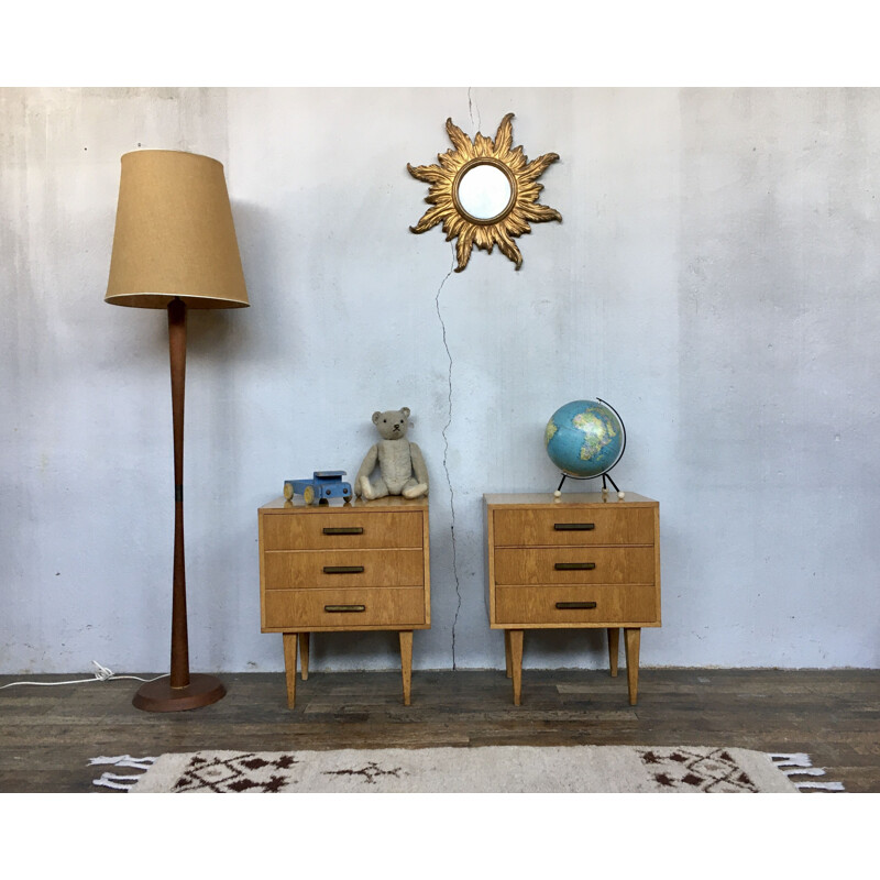 Pair of vintage bedside tables, French 1950s