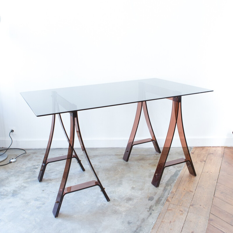 Desk with Altuglas "Mode Europe" trestles & Rodet plater, Marcello GACITA and Pierre TIBERI - 1970s