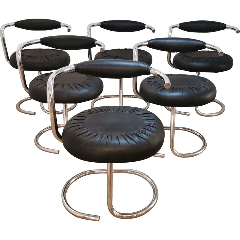 Set of 6 vintage "cobra" chairs by Giotto Stoppino, Italian 1970s