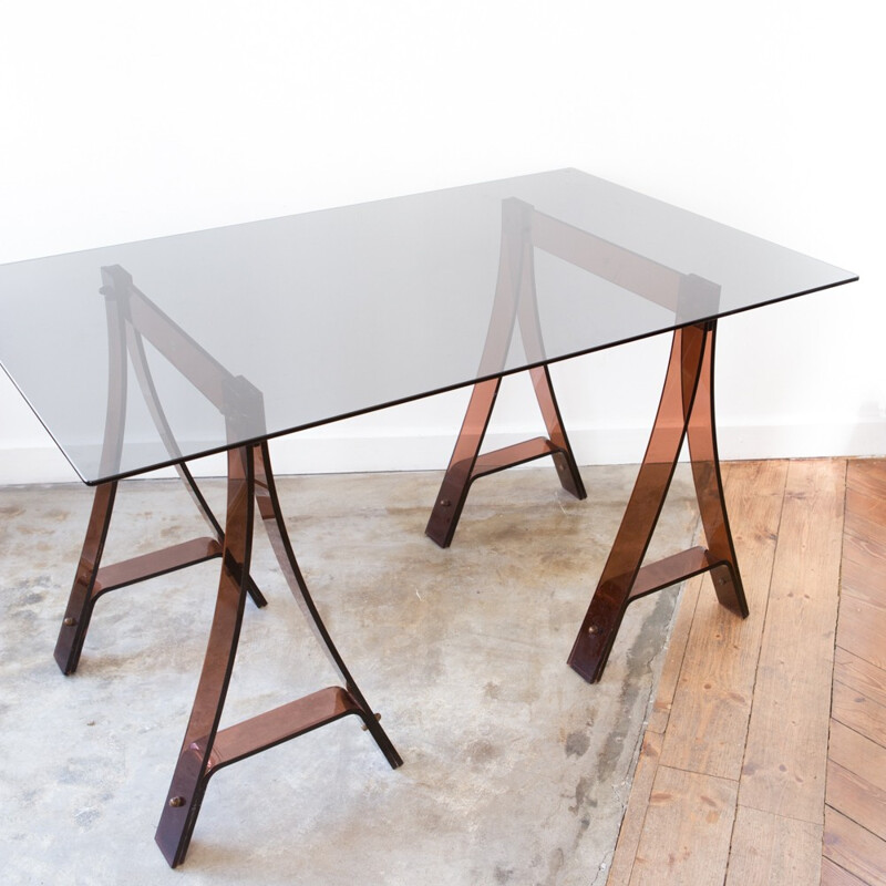 Desk with Altuglas "Mode Europe" trestles & Rodet plater, Marcello GACITA and Pierre TIBERI - 1970s