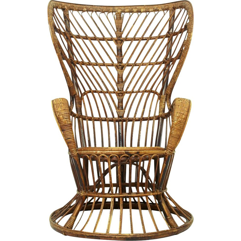 Vintage Wicker Lounge Chair, Italian 1950s