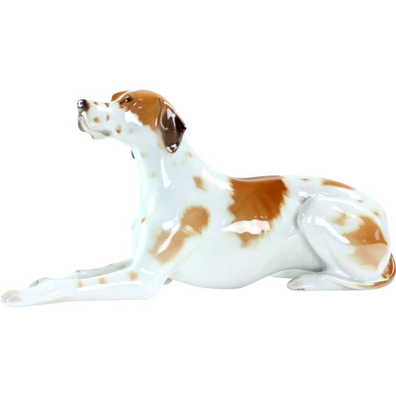 Statue de chien cintage en porcelaine de pointeur Lomonosov, Russie 1950