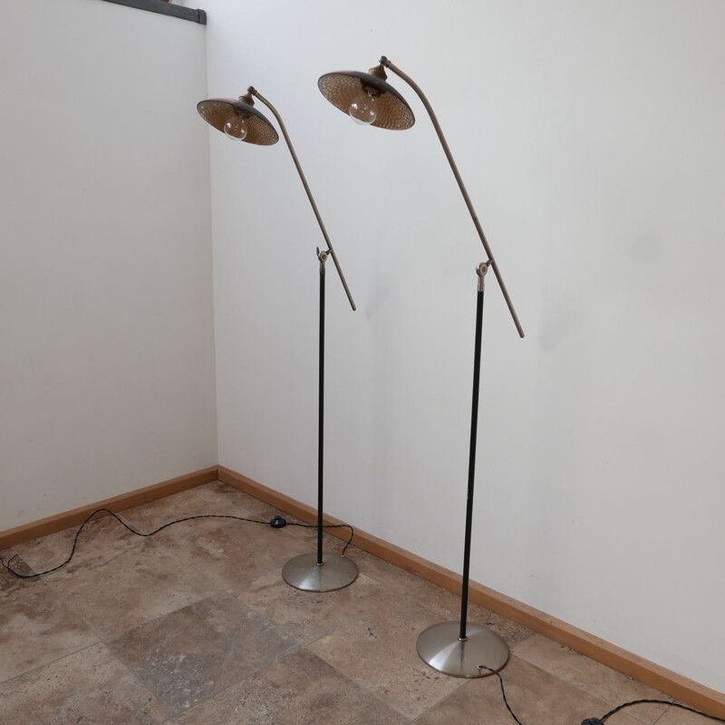 Pair of vintage Mercury Shade Metal Adjustable Floor Lamps, England 1960s