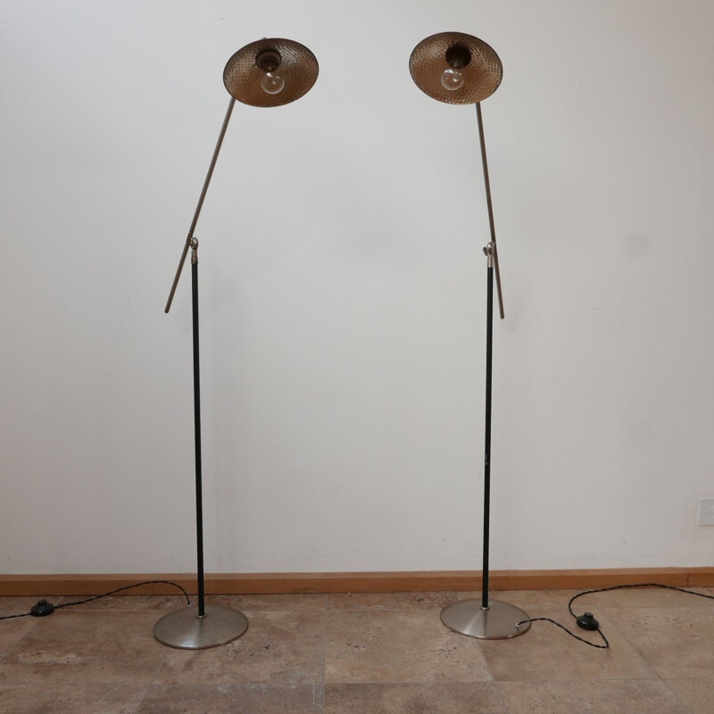 Pair of vintage Mercury Shade Metal Adjustable Floor Lamps, England 1960s