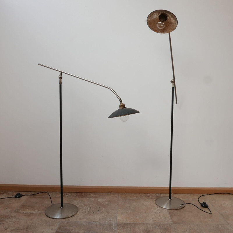 Pair of vintage Mercury Shade Metal Adjustable Floor Lamps, England 1960s