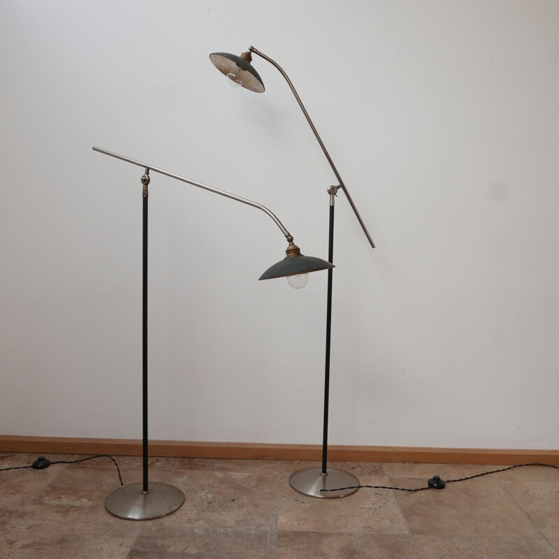 Pair of vintage Mercury Shade Metal Adjustable Floor Lamps, England 1960s