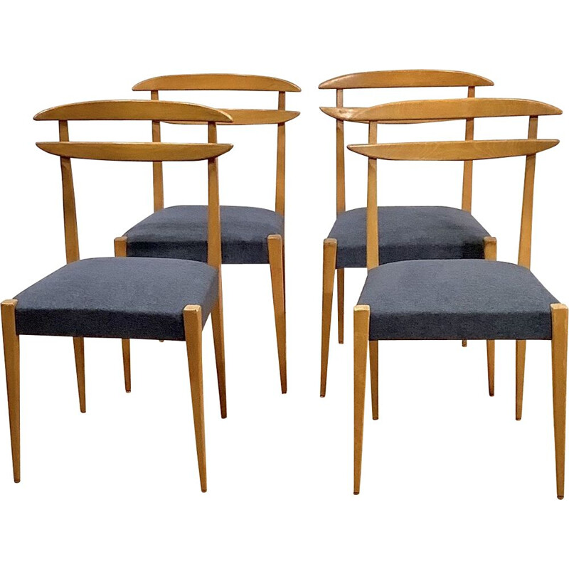 Set of 4 vintage beechwood chairs, Italian 1950s