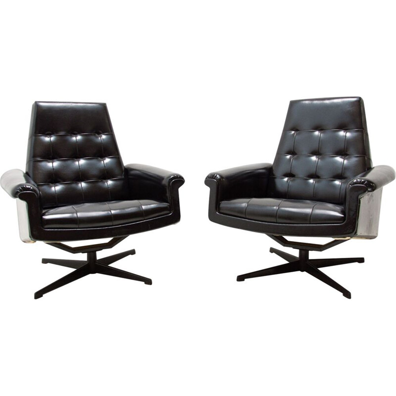 Pair of vintage leather swivel chairs by UP Zavody, Czechoslovakia 1970