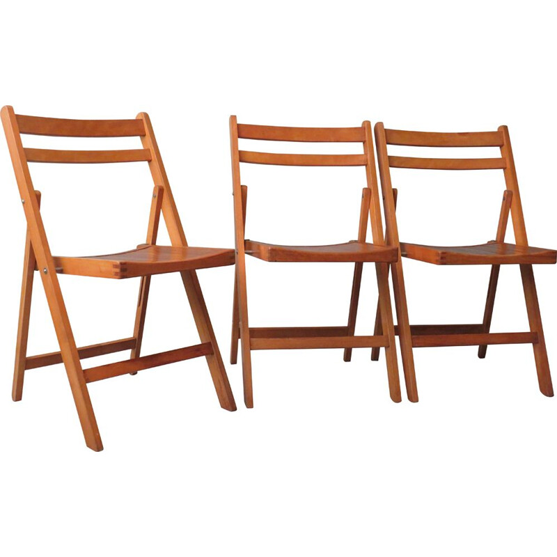 Set of 3 vintage wooden folding chairs 1970
